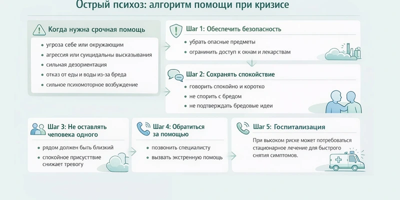 Алгоритм помощи при остром психозе инфографика